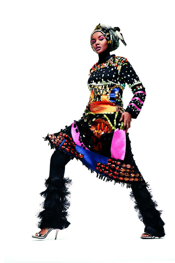Dian Pelangi (b. 1991, Indonesia)
Ensemble (tunic, pants, inner headscarf, and scarves)
Co-Identity Collection, Jakarta Fashion Week 2016
Cotton denim with beading and embroidery, complex weave with fringe appliqué, spandex knit with beading, wax-resist dyed (batik) Thai silk
Photograph by Sebastian Kim
Dian Pelangi (b. 1991, Indonesia)
Ensemble (tunic, pants, inner headscarf, and scarves)
Co-Identity Collection, Jakarta Fashion Week 2016
Cotton denim with beading and embroidery, complex weave with fringe appliqué, spandex knit with beading, wax-resist dyed (batik) Thai silk
Photograph by Sebastian Kim