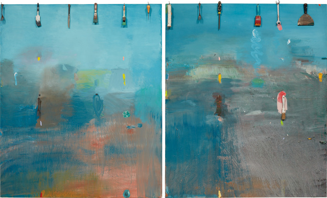 Jim Dine, ‘Harry Mathews Skis the Vercour’, 1973, Mixed Media, Acrylic, collage and mixed media on canvas, diptych, Phillips