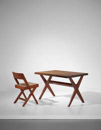 'Reading table', model no. PJ-TA-09-B, and 'Cane seat wood back' chair, model no. PJ-SI-51-A, designed for the High Court, Punjab University Library and Central State Library, Chandigarh