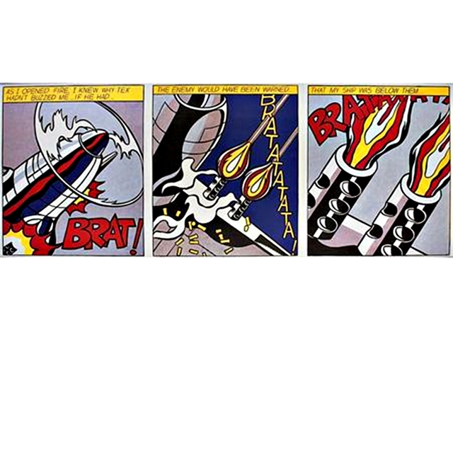 Roy Lichtenstein, ‘As I Opened Fire Triptych (Corlett App.5)’, 1964, Print, Set of three (3) Color Offset Lithographs on wove paper. Museum stamped verso. Unframed, Alpha 137 Gallery