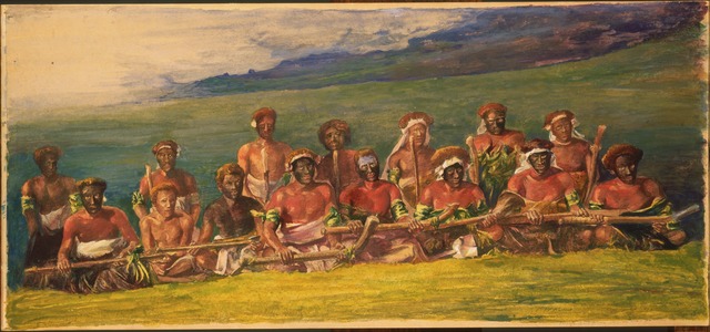 John La Farge, ‘Chiefs and Performers in War Dance, Fiji’, 1891, Drawing, Collage or other Work on Paper, Watercolor and gouache on illustration board (paper), Phillips Collection