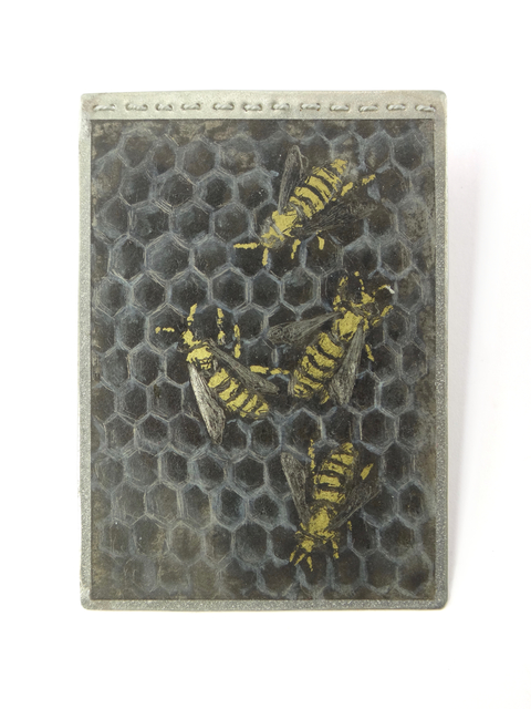 Mielle Harvey, ‘Bee's Nest | Large Brooch’, 2017, Jewelry, Sterling Silver, 23k Gold Leaf, Patina, Oil Paint, Stainless Steel, Silk Cord, Sienna Patti Contemporary