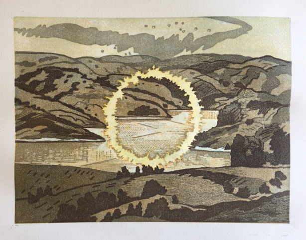 Donna Westerman, ‘Ring of Fire/ Briones Reservoir’, 2020, Print, Multiple plate reduction woodcut, Kala Art Institute