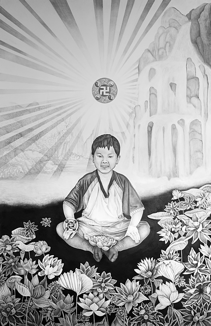 Henna Pohjola, ‘Shān shuǐ huà, Shansuihua - Portrait of Oli Xiaoyou Ma’, 2017, Drawing, Collage or other Work on Paper, Pencil on paper, Galleria Heino