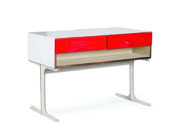 Raymond Loewy Console In Metachrylate Wood And Cast Iron