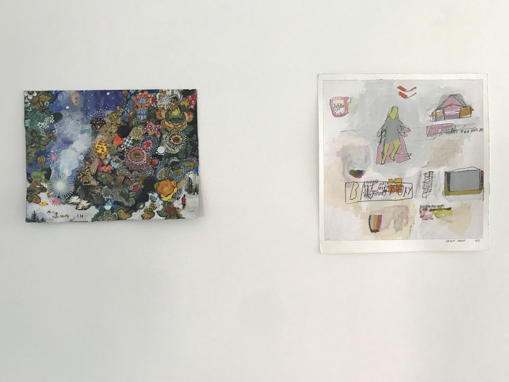 "Storylines: Works on Paper by Sally Gil & Jimmie James," installation view. "Storylines: Works on Paper by Sally Gil & Jimmie James," installation view.