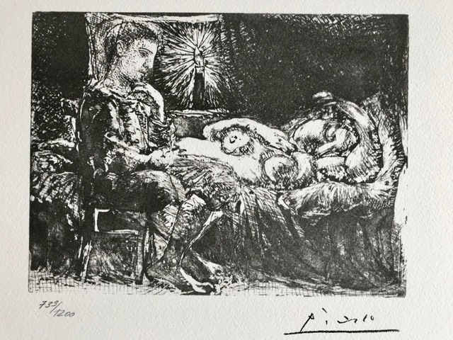 Pablo Picasso, ‘Garçon pensif veillant une dormeuse à la lumière d'une chandelle (Suite Vollard Planche XXVI)’, 1973, ByNewArt