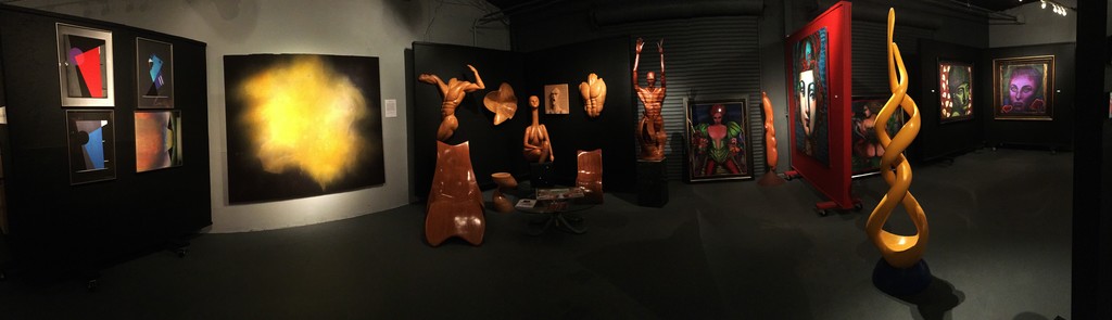 Back gallery installation (from left):
David Enock (4), Joe Novak, Robert Reeves (wooden sculptures), Christina De Musee Back gallery installation (from left):
David Enock (4), Joe Novak, Robert Reeves (wooden sculptures), Christina De Musee