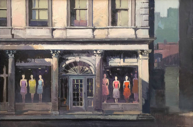 Francis Livingston, ‘Figures with Red Dress’, 2011, Painting, Oil on panel (framed), Sue Greenwood Fine Art