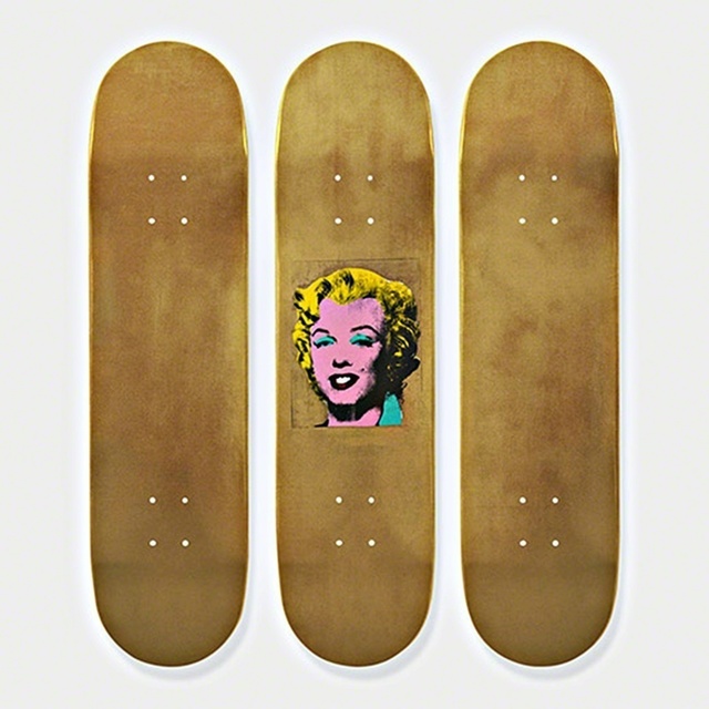 Andy Warhol, ‘Gold Marilyn Monroe Skateboard Triptych (Limited Edition Set of Skateboards with signed COA)’, 2015, Alpha 137 Gallery Gallery Auction