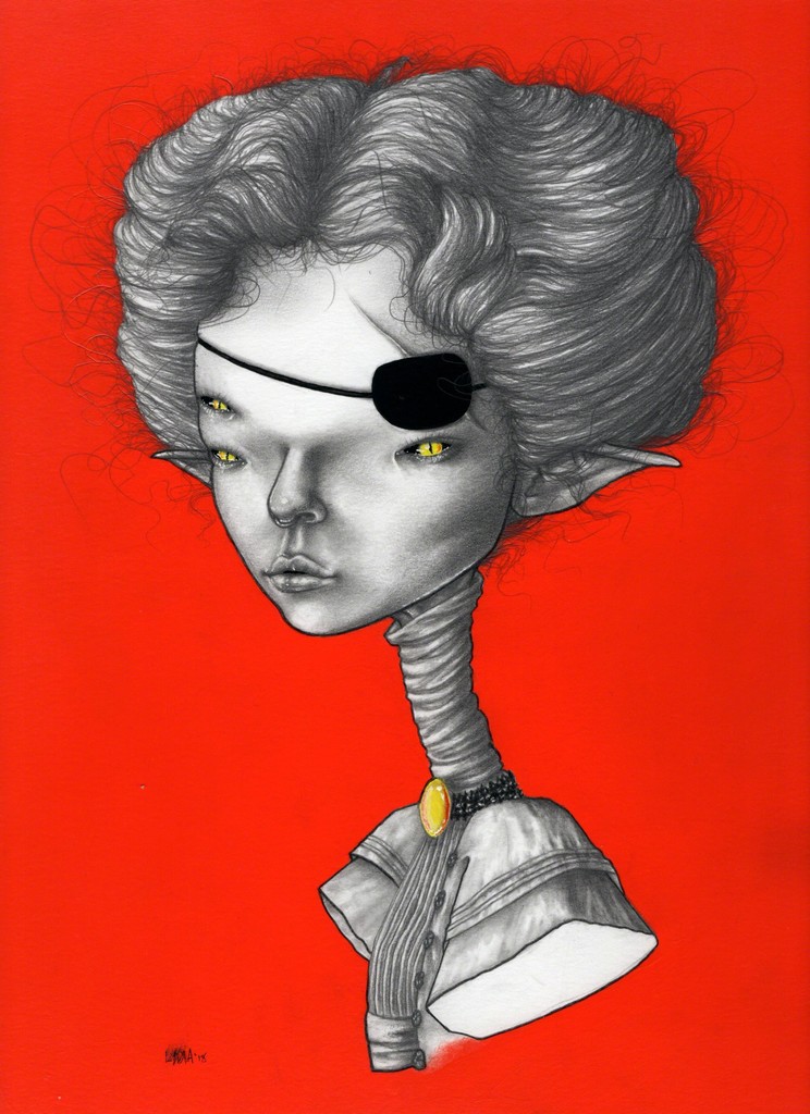 Lydia Petunia, "Rouge Rogue", Mixed media on paper, 16" x 19" Lydia Petunia, "Rouge Rogue", Mixed media on paper, 16" x 19"
