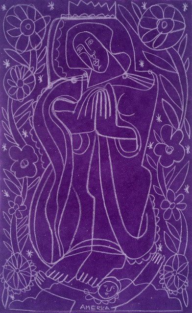 America Martin, ‘Daisies for Our Lady Guadalupe’, 2021, Drawing, Collage or other Work on Paper, White Clay Pencil on Handmade Paper, JoAnne Artman Gallery