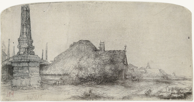 Rembrandt van Rijn, ‘Cottage and Obelisk on the Spaarndammerdijk’, 1650, Print, Original etching and drypoint printed in black ink on laid paper, Galerie d'Orsay