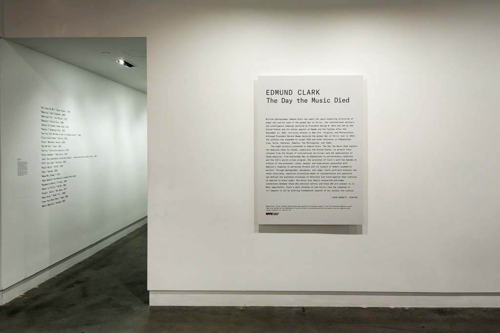 Edmund Clark: The Day the Music Died, installed at the International Center of Photography, New York, New York. Photo by John Halpern. Edmund Clark: The Day the Music Died, installed at the International Center of Photography, New York, New York. Photo by John Halpern.