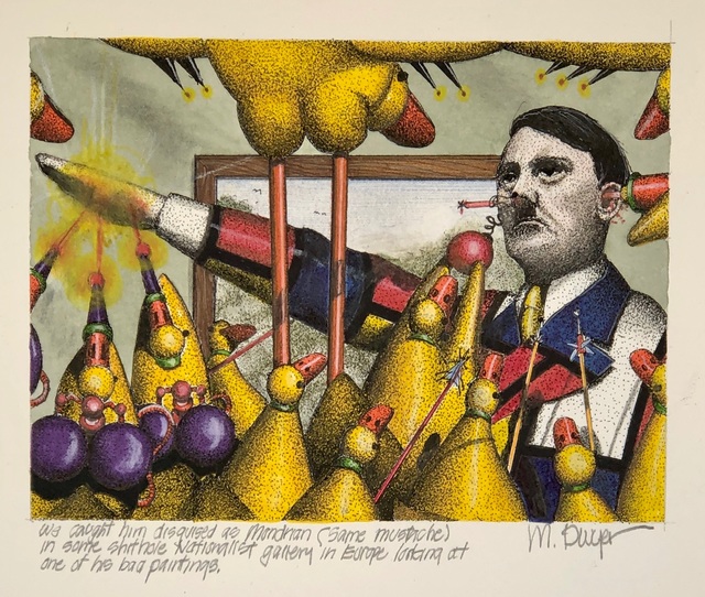 Michael Dwyer, ‘We caught him disguised as Mondrian (same mustache) in some shithole Nationalist Gallery in Europe looking at one of his bad paintings. ’, 2020, Drawing, Collage or other Work on Paper, Mixed Media on Paper, M.A. Doran Gallery