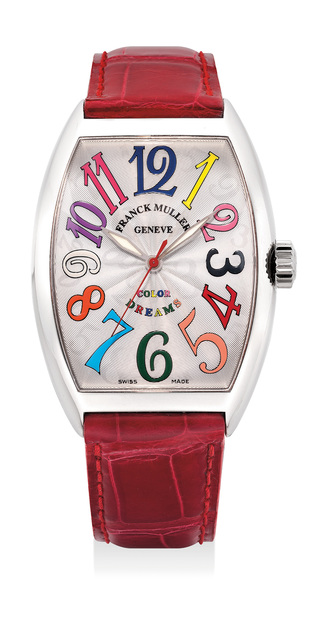 Frank Muller, ‘A attractive white gold wristwatch with sweep center seconds and multi-colored numerals’, 1990, Phillips