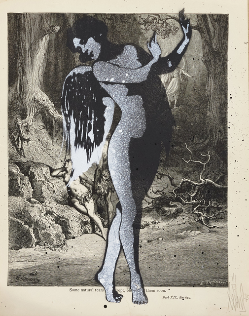 Eelus, ‘Saddened’, 2015, Painting, Spraypaint in colours on antique book page, Roseberys