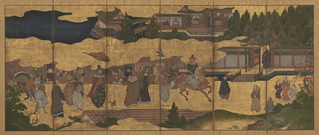 Arrival of the Europeans, Japan, Edo period (1615–1868), early 17th century. Ink, color, gold, and gold leaf on paper. Mr. and Mrs. Robert Feinberg Collection. Photo: Courtesy Harvard Art Museums Arrival of the Europeans, Japan, Edo period (1615–1868), early 17th century. Ink, color, gold, and gold leaf on paper. Mr. and Mrs. Robert Feinberg Collection. Photo: Courtesy Harvard Art Museums