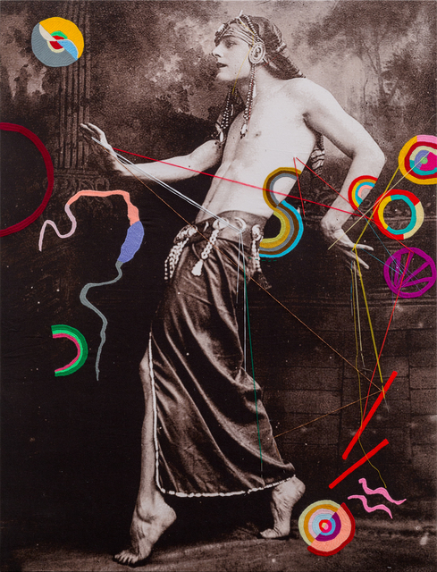 Farhad Ahrarnia, ‘The Delirium of Becoming a Moment Caught Between Myth and History No1’, 2015, Painting, Digital print dyed onto cotton fabric, hand embroidered using, silk, cotton and metalic thread, and needles, Lawrie Shabibi