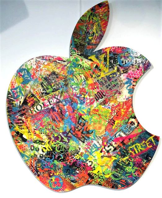 Aiiroh, ‘Street Apple’, 2017, Painting, Spray, stencil, acrylic, resin & collage on Dibond, Samhart Gallery