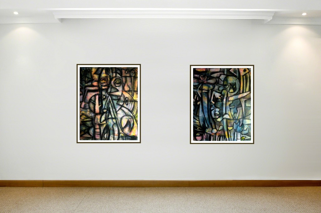 Left to Right: 'Dialog' and 'Counsel' by R. Duartes. Charcoal and acrylic on canvas. 50 x 40 cm (19.7 x 15.7") Left to Right: 'Dialog' and 'Counsel' by R. Duartes. Charcoal and acrylic on canvas. 50 x 40 cm (19.7 x 15.7")