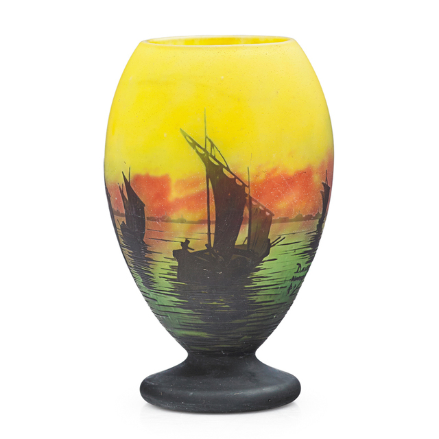 Daum, ‘Vase With Sailboats, France’, Early 20th C., Rago/Wright
