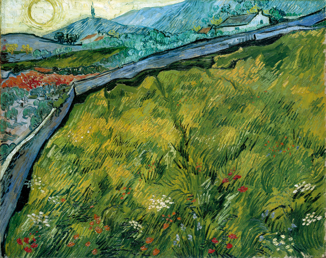 Vincent van Gogh, ‘Enclosed wheat field with rising sun’, late May 1889, Painting, Oil on canvas, Kröller-Müller Museum
