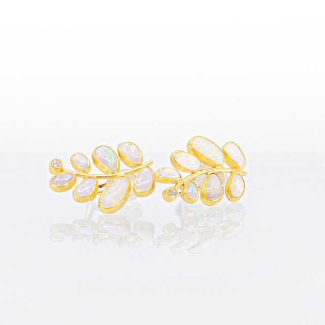 Petra Class, ‘Ethiopian Opal Earrings with Small Faceted Diamonds’, 2020, Jewelry, Ethiopian opals, diamonds, 18/22k gold, Telluride Gallery of Fine Art
