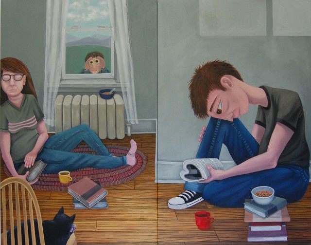 Brian Cirmo, ‘A Squatter, A Dreamer, A Reader, A Peeker, and A Cat’, 2019, Painting, Oil on canvas, 532 Gallery Thomas Jaeckel