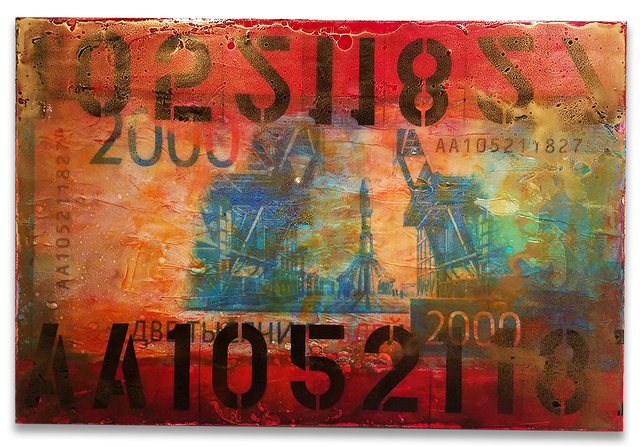 Fidel Rodriguez, ‘2000 Russian Rubles’, 2019, Mixed Media, Paper, acrylic, gold dust and resin on canvas, ARTSPACE 8