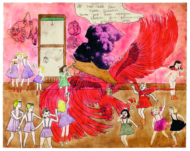 Henry Darger, ‘At McCalls Run Coller Junction Vivian girl saves strangling children from phenomenon of frightful shape’, 1910-1970, Musée d'Art Moderne de la Ville de Paris