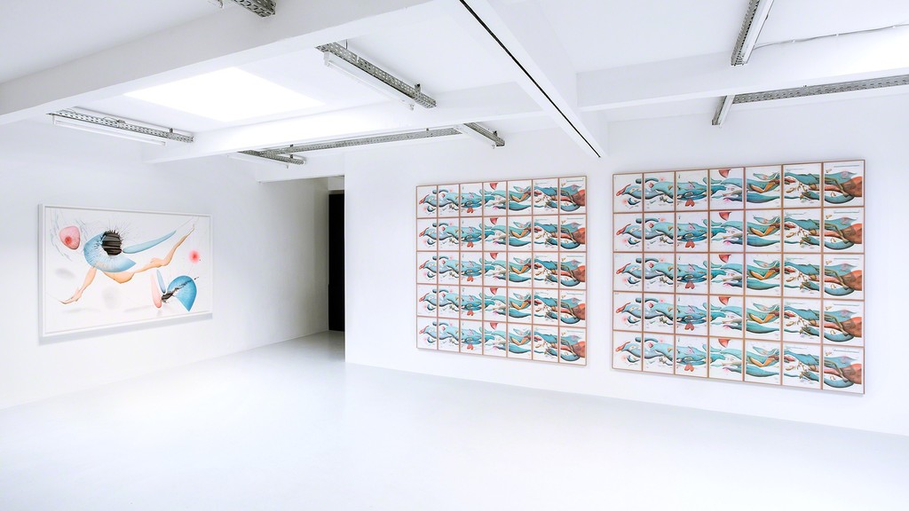 Exhibition view: Jorinde Voigt - Song of the Earth
left:
Jorinde Voigt
Divine Territory
2016
140 x 230 cm
right:
Jorinde Voigt
Chapter 1:
Radical Relaxation (I) bis (VII)
(Stress + Freiheit)
Sloterdijk/ Rousseau
2016
7-teilige Arbeit
both:
Courtesy König Galerie, Berlin, David Nolan Gallery, New York, and Lisson Gallery London, VG Bild-Kunst, 2016, © Jorinde Voigt.
Photo: Verena Nagl Exhibition view: Jorinde Voigt - Song of the Earth
left:
Jorinde Voigt
Divine Territory
2016
140 x 230 cm
right:
Jorinde Voigt
Chapter 1:
Radical Relaxation (I) bis (VII)
(Stress + Freiheit)
Sloterdijk/ Rousseau
2016
7-teilige Arbeit
both:
Courtesy König Galerie, Berlin, David Nolan Gallery, New York, and Lisson Gallery London, VG Bild-Kunst, 2016, © Jorinde Voigt.
Photo: Verena Nagl