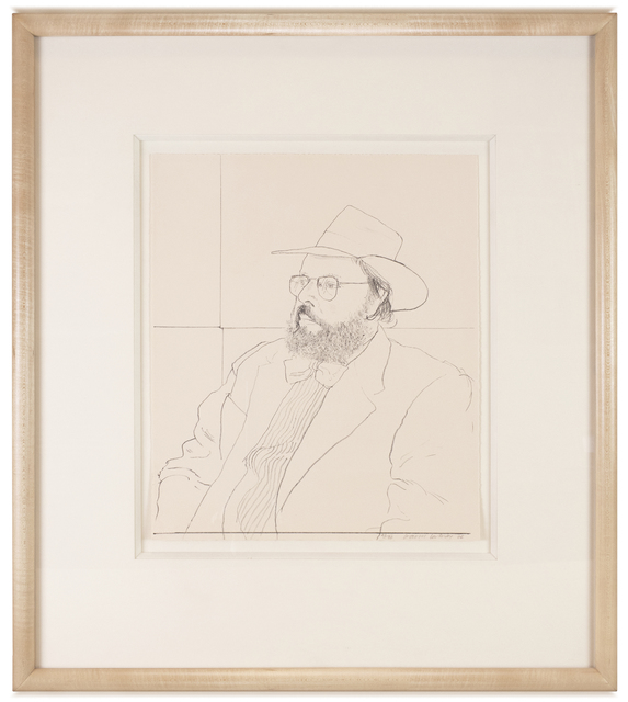David Hockney, ‘Henry Geldzahler with Hat (framed)’, 1976, Print, Lithograph on tan paper, in maple frame., Petersburg Press