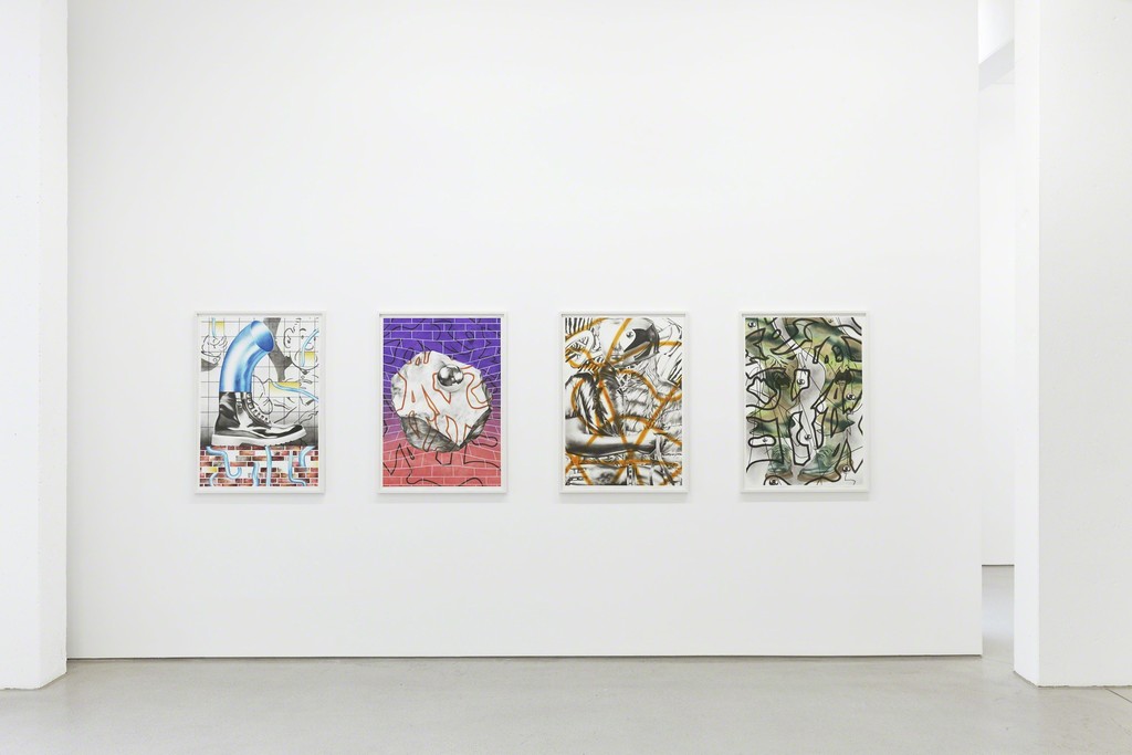 Installation view of the two person show "Through a Glass, Clearly" by Sebastian Burger and Stefan Guggisberg, G2 Kunsthalle, Leipzig (Germany), September 9, 2016 – January 15, 2017, from left to right: works by Sebastian Burger "Alexander", "David", "BEGS", "Diptam" (all: 2016, oil on paper, 100 x 70 xm) photo: Dotgain © the artists & G2 Kunsthalle, Leipzig. Installation view of the two person show "Through a Glass, Clearly" by Sebastian Burger and Stefan Guggisberg, G2 Kunsthalle, Leipzig (Germany), September 9, 2016 – January 15, 2017, from left to right: works by Sebastian Burger "Alexander", "David", "BEGS", "Diptam" (all: 2016, oil on paper, 100 x 70 xm) photo: Dotgain © the artists & G2 Kunsthalle, Leipzig.