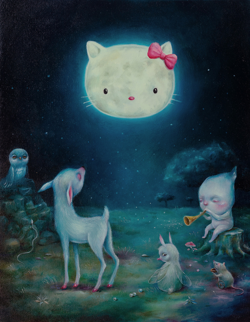 Dilka Bear, ‘Kittymoon’, 2019, Painting, Oil on wood, Corey Helford Gallery