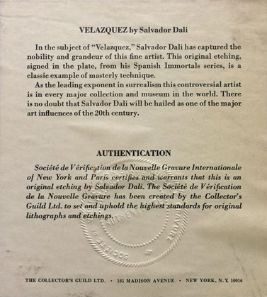 Salvador Dalí, ‘Velasquez’, ca. 1968, Print, Black ink on eggshell colored paper, Objets Trouvés