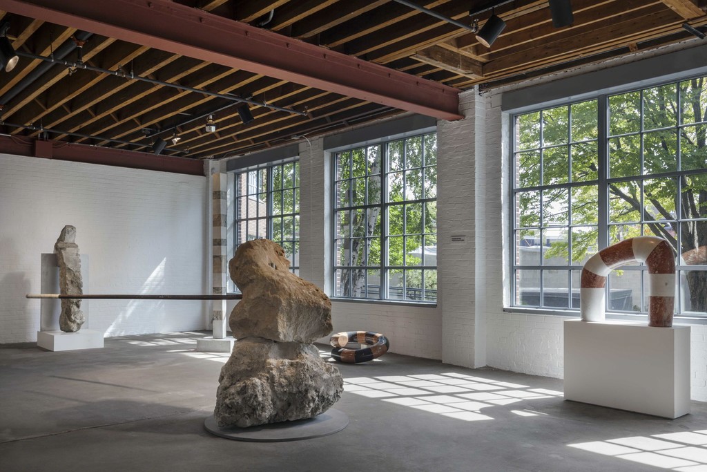 Janine Antoni's and (center) installed among works by Isamu Noguchi, "Museum of Stones," The Noguchi Museum, 2015 © The Noguchi Museum. Photo: Elizabeth Felicella Janine Antoni's and (center) installed among works by Isamu Noguchi, "Museum of Stones," The Noguchi Museum, 2015 © The Noguchi Museum. Photo: Elizabeth Felicella