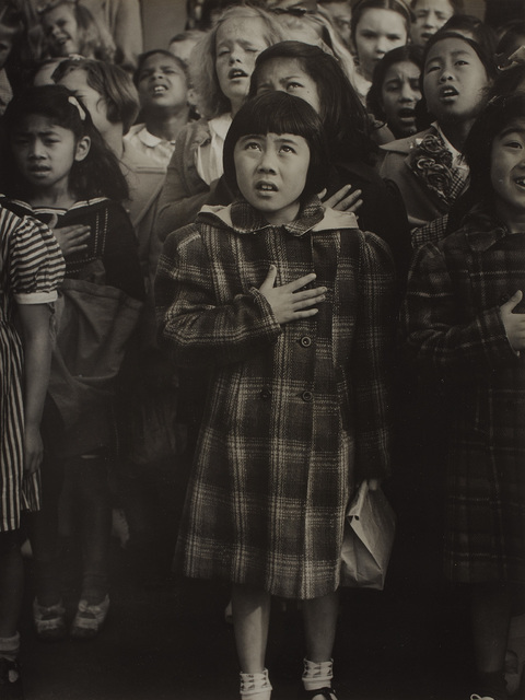 Dorothea Lange, ‘Pledge of Allegiance at Raphael Weill Elementary School a Few Weeks Prior to Evacuation, San Francisco’, 1942, Photography, Gelatin silver print., Phillips