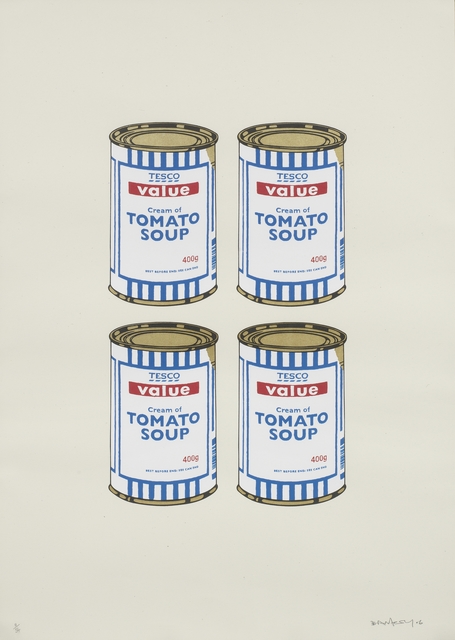 Banksy, ‘Four Soup Cans (Gold on Cream) ’, 2006, Fine Art Mia