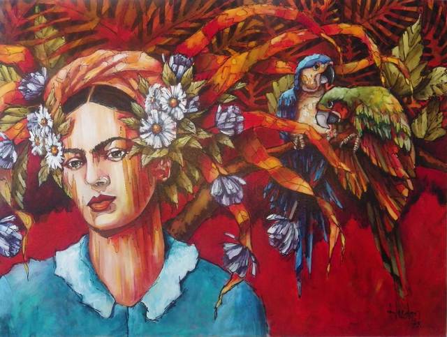 Jean Jacques Hudon, ‘Frida e les Perroquets’, Painting, Acrylic, Galleria Dante