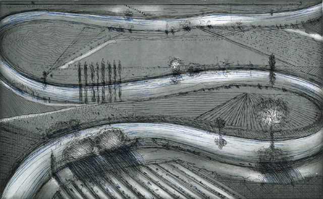 Wayne Thiebaud, ‘Night River’, 1998/2011, Print, Hard ground etching with drypoint and aquatint printed in blue and black, Crown Point Press