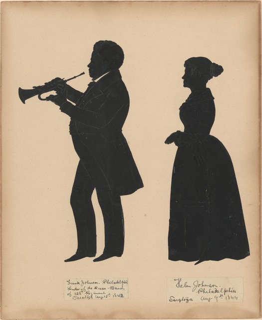 Auguste Edouart, ‘Frank Johnson, Leader of the Brass Band of the 128th Regiment in Saratoga, with his wife, Helen’, 1842–1844, The Metropolitan Museum of Art
