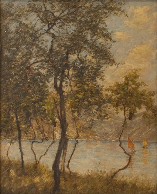 Henry Herbert La Thangue, ‘A Brescian Lake; Limone, Lake Garda’, 1913, Painting, Oil on canvas, Alon Zakaim Fine Art