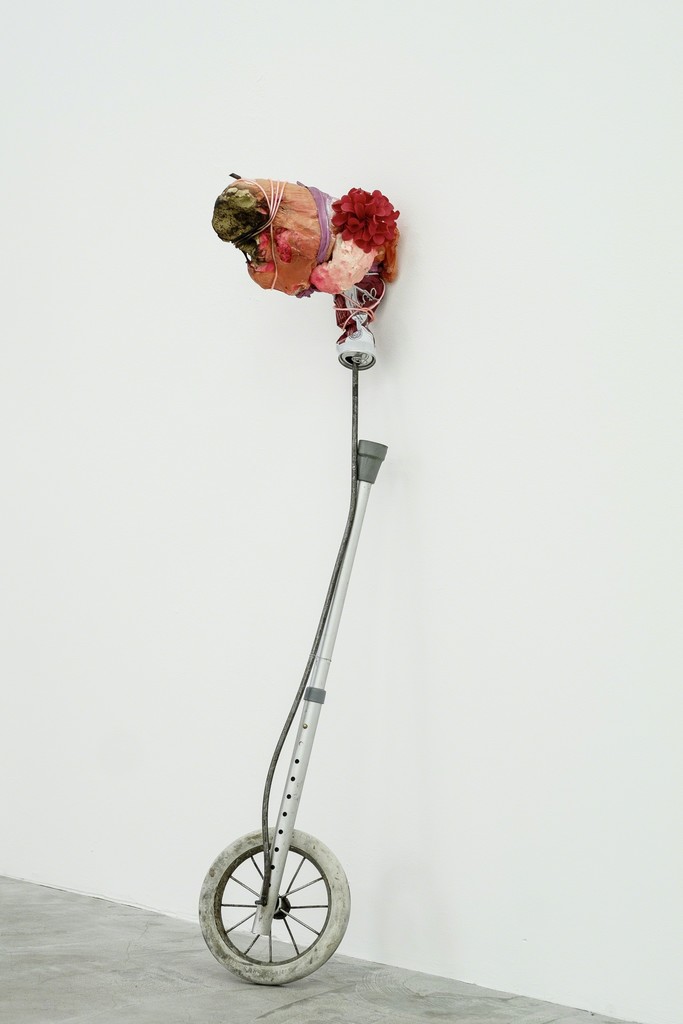 Jesse Darling
'Princess Horse (Tiril's Horse)', 2015
--
Steel, plastic, aluminum crutch, beer can, pram wheel, cast silicone, pigment / Stahl, Plastik,
Aluminiumkrücke, Bierdose, Kinderwagenrad, Silikonabguss, Pigment
120 x 30 x 20 cm Jesse Darling
'Princess Horse (Tiril's Horse)', 2015
--
Steel, plastic, aluminum crutch, beer can, pram wheel, cast silicone, pigment / Stahl, Plastik,
Aluminiumkrücke, Bierdose, Kinderwagenrad, Silikonabguss, Pigment
120 x 30 x 20 cm