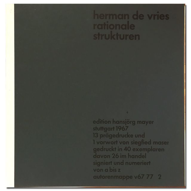 herman de vries, ‘Rationale strukturen ’, 1967, Zucker Art Books
