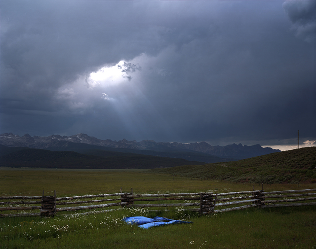 Laura McPhee, ‘Blue Tarp, Sawtooth Mountains, Custer County, Idaho, 2004 1/5’, Photography, Archival pigment print, Gail Severn Gallery
