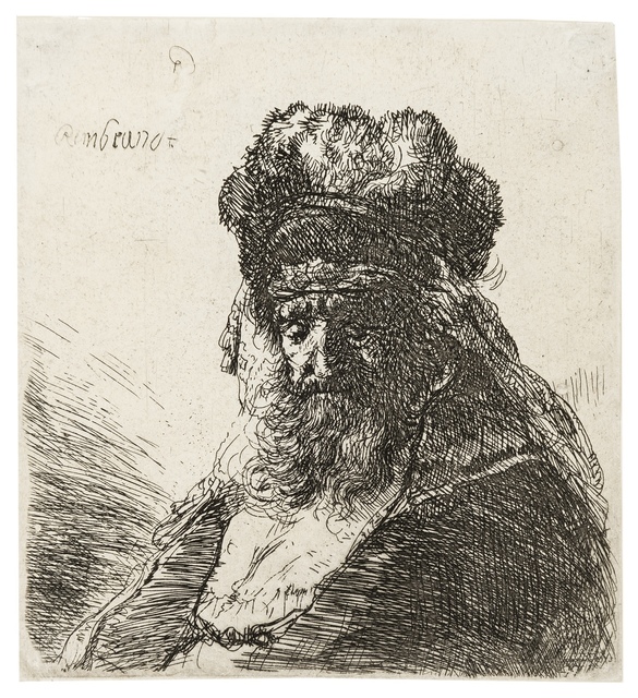 Rembrandt van Rijn, ‘Old Bearded Man in High Fur Cap, with Eyes Closed’, 1635, Print, Etching, Forum Auctions