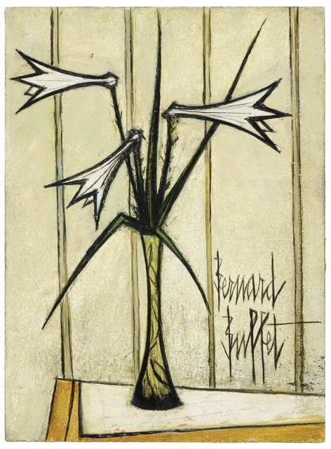 Bernard Buffet, ‘Trois Lys dans un Vase’, 1969, Painting, Oil on panel, Galerie de Souzy