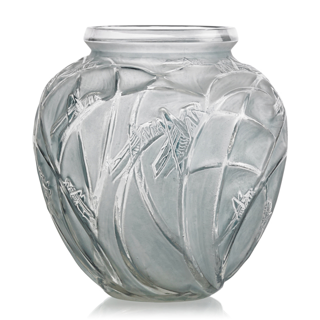 Lalique, ‘"Sauterelles" Vase, France, M P. 414, No. 888’, des. 1912, Rago/Wright