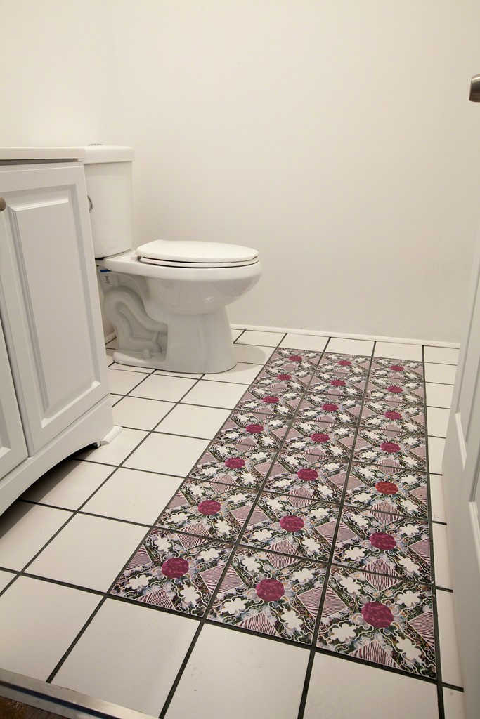 Permanent tile installation in gallery bathroom in conjunction with Flowers of War exhibition. Permanent tile installation in gallery bathroom in conjunction with Flowers of War exhibition.